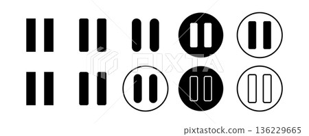 Pause Icon Set. Assorted Pause Symbols In Circular Media Buttons For Visual Design, UI Concepts. Pause Icon Set. Assorted Pause Symbols In Circular Media Buttons For Visual Design, UI Concepts. 136229665