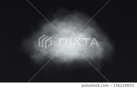 Vector white cloud. Fog smoke effect on transparent dark background. Vector white cloud. Fog smoke effect on transparent dark background. 136229850