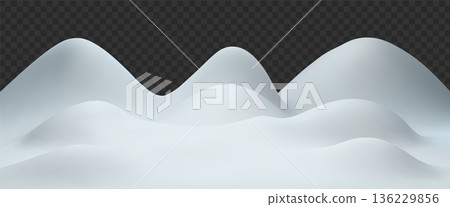 3d white snow mountain on dark transparent background. Winter night scene landscape . White blue ice mound. 3d white snow mountain on dark transparent background. Winter night scene landscape . White blue ice mound. 136229856