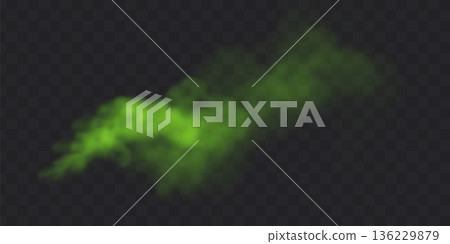 Bad smell green stink cloud on transparent background. 136229879