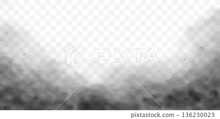 Black smoke fog on white transparent background. Dark ominous cloud texture. 136230023