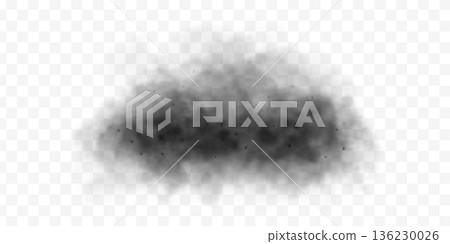 Black smoke cloud, dark ominous fog texture on white transparent background 136230026