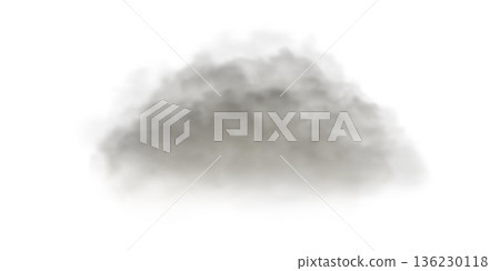 Grey fog cloud on white background. Smog realistic effect. 136230118