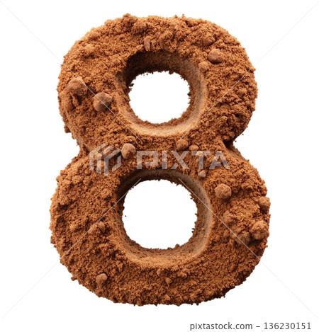 A highly detailed number sculpted entirely from natural brown soil and earth 136230151