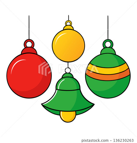 Festive Christmas Ornaments Colorful Decorations Holiday Season Vector Illustration 136230263