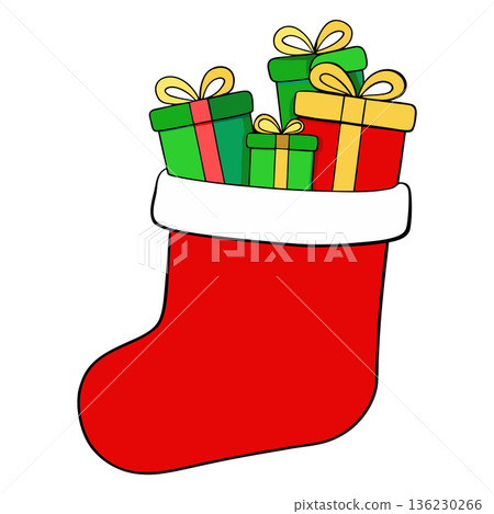 Festive Christmas Stocking Filled with Colorful Gifts and Holiday Cheer Festive Christmas Stocking Filled with Colorful Gifts and Holiday Cheer 136230266