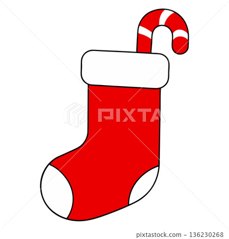 Festive Christmas Stocking with Candy Cane for Holiday Celebrations Festive Christmas Stocking with Candy Cane for Holiday Celebrations 136230268