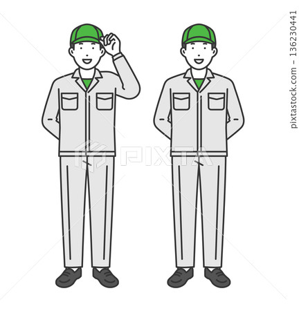 Pose pattern, work clothes for men with hat 136230441