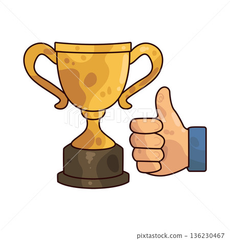 Illustration of Trophy with Thumbs Up Illustration of Trophy with Thumbs Up 136230467