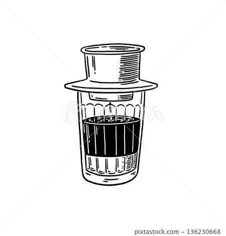 Vietnamese Coffee Hot drink Asia culture Cafe menu Hand drawn Line art illustration  136230668