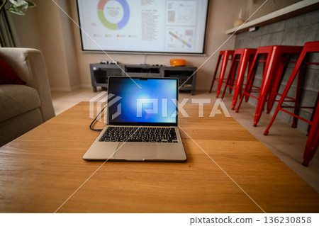 Laptop and projector projection 136230858