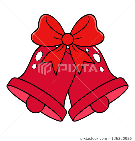 Festive Red Christmas Bells with Bow for Holiday Celebrations 136230926