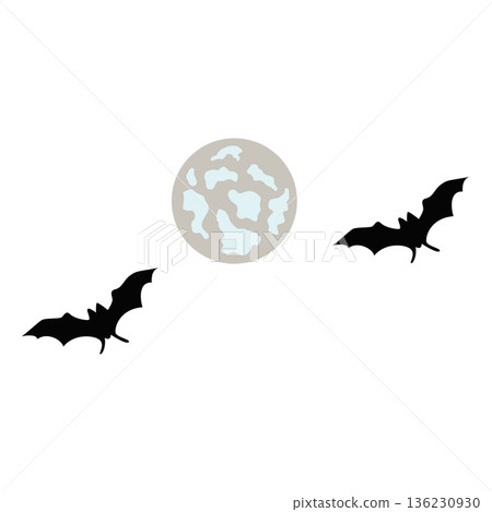 Halloween night with full moon and bats silhouettes illustration vector 136230930