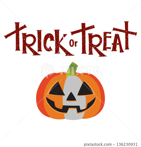 Halloween Trick or Treat message with a spooky pumpkin smile Halloween Trick or Treat message with a spooky pumpkin smile 136230931