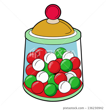 Jar filled with colorful gumballs candy treat concept design 136230942