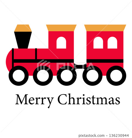 Merry Christmas Card with Cartoon Train Illustration on White Background Merry Christmas Card with Cartoon Train Illustration on White Background 136230944