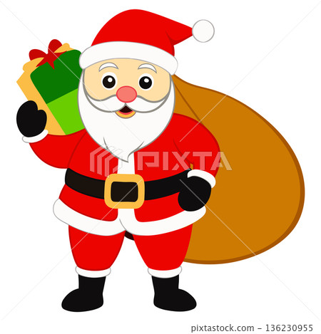 Santa Claus with gift and sack illustration for Christmas holiday season Santa Claus with gift and sack illustration for Christmas holiday season 136230955