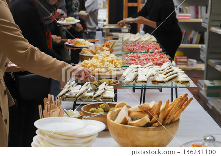 catering buffet for events with food and drinks. close-up of a buffet with appetizers 136231100