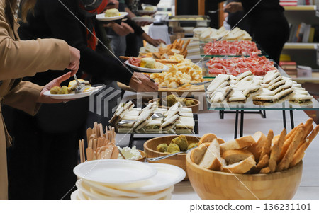 catering buffet for events with food and drinks. close-up of a buffet with appetizers 136231101