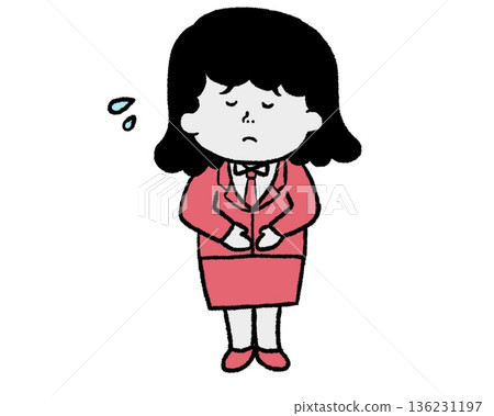 Apologizing female staff in a suit (red) Apologizing female staff in a suit (red) 136231197