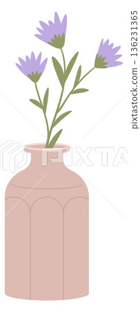 Wild flowers in ceramic vase. Decorative cute house element 136231365