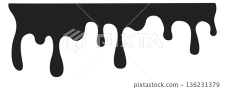 Dripping splatter top border. Black drop silhouette 136231379