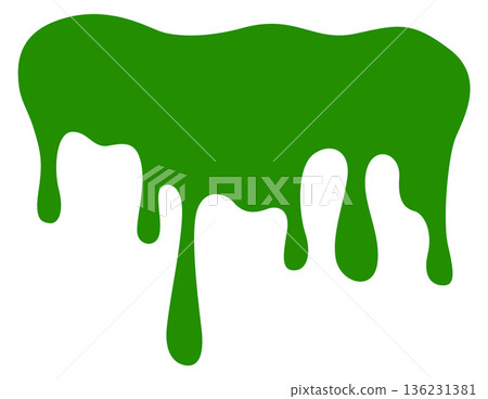 Dripping slime stain. Green paint splash drops 136231381