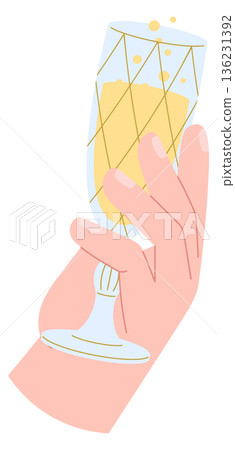 Sparkling wine glass toast. Hand hold drink Sparkling wine glass toast. Hand hold drink 136231392