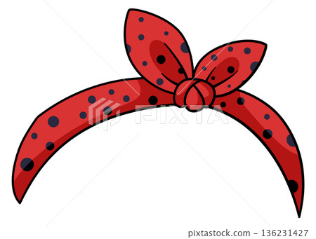 Textile headband with red polka dot. Vintage style 136231427