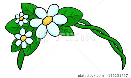 Green floral hair band. Cartoon girl accessory Green floral hair band. Cartoon girl accessory 136231437