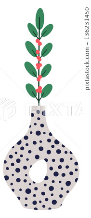 Interior botanical vase. Modern pottery with green branch 136231450