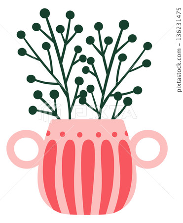 Winter botany pot. Decorative home clay vase 136231475