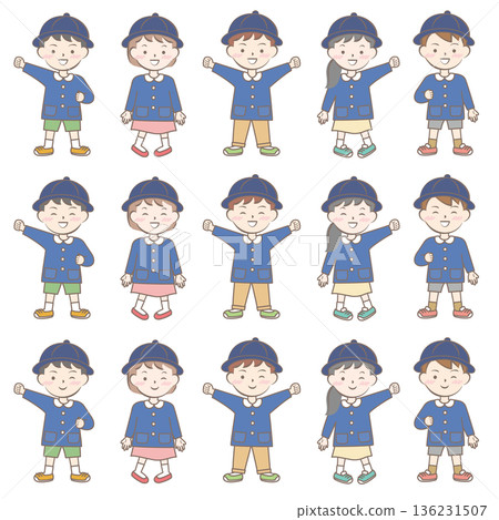 身穿校服、罩衫和全身服飾的兒童 身穿校服、罩衫和全身服飾的兒童 136231507