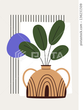 Contemporary artwork. Botanical pottery decoration poster template Contemporary artwork. Botanical pottery decoration poster template 136231509
