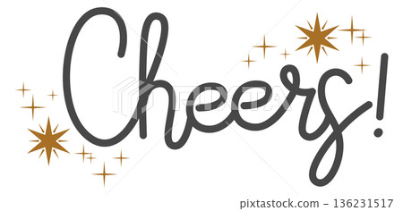 Cheers sign. Calligraphic text label. Decorative lettering Cheers sign. Calligraphic text label. Decorative lettering 136231517