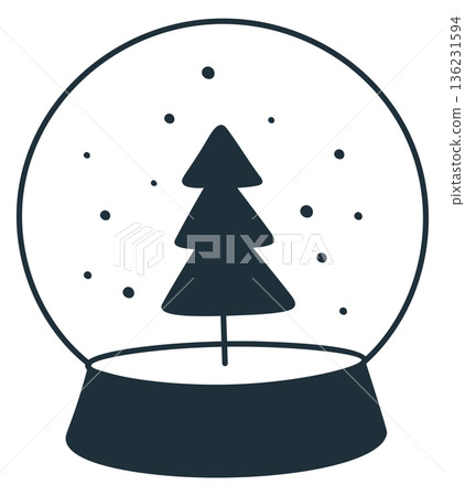 Snow globe doodle. Pine tree in glass ball toy 136231594