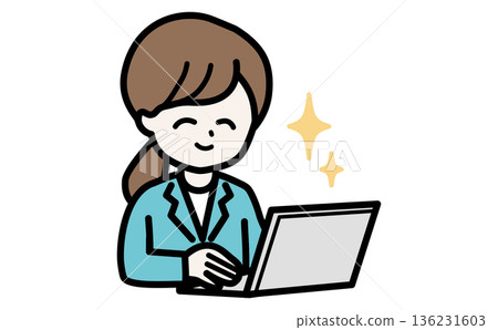 一位女士正在使用電腦講解如何使用SaaS和雲端工具。內容面向IT公司和技術相關領域。 一位女士正在使用電腦講解如何使用SaaS和雲端工具。內容面向IT公司和技術相關領域。 136231603