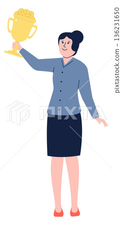 Woman take money prize. Winner color character Woman take money prize. Winner color character 136231650