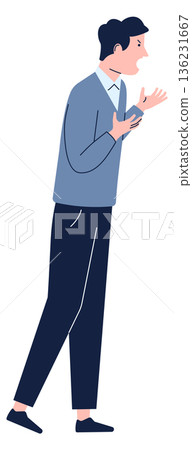Hostile aggressive speaking character. Shouting loud man Hostile aggressive speaking character. Shouting loud man 136231667