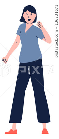 Quarreling woman. Loud aggressive speaking person character 136231673