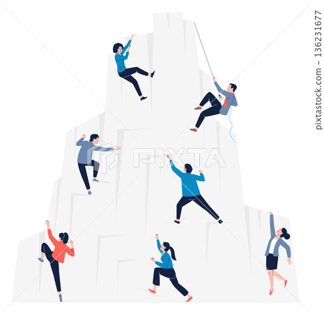 People climbing on mountain. Career competition color concept 136231677