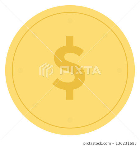 Dollar color icon. Golden coin. Cash symbol 136231683