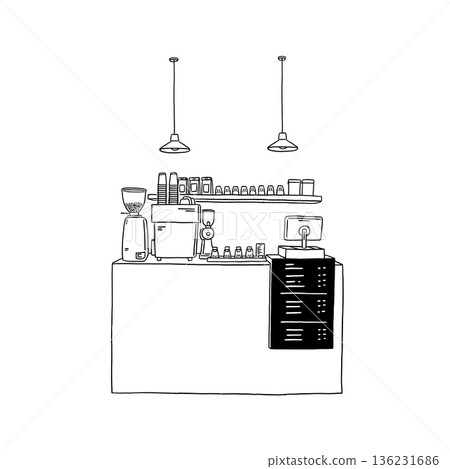 Small Cafe Coffee counter drink bar Hand drawn line art Illustration Sketch Small Cafe Coffee counter drink bar Hand drawn line art Illustration Sketch 136231686