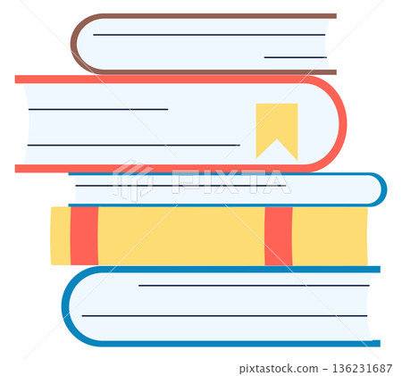 Book stack color icon. Dictionary and encyclopedias. Reading symbol 136231687