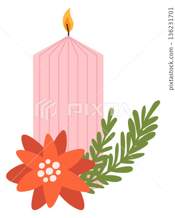 Winter holiday candle. Christmas light color icon 136231701