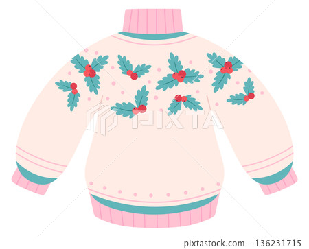Winter holiday pullover cartoon icon. Retro fashion Winter holiday pullover cartoon icon. Retro fashion 136231715