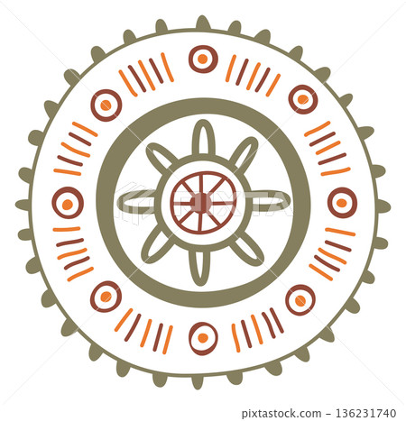 Traditional ethnic circle motif. Color doodle drawing 136231740