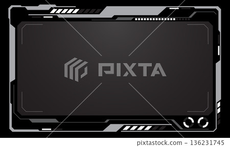 HUD frames grey user interface elements design modern technology futuristic control panel screen digital hologram window gaming menu touching cyber monitor set on black background vector 136231745