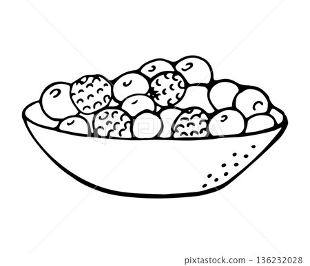 Hand drawn plate with berries illustration in simple doodle style for food design Hand drawn plate with berries illustration in simple doodle style for food design 136232028