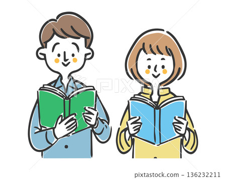 情侶讀書向量圖 情侶讀書向量圖 136232211